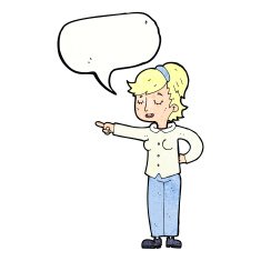 cartoon friendly woman pointing with speech bubble N11