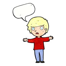cartoon worried boy with speech bubble N33