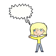 cartoon happy girl with speech bubble N94