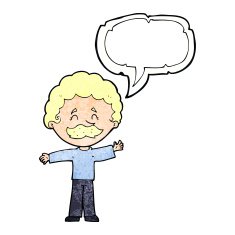 cartoon boy with mustache speech bubble N11