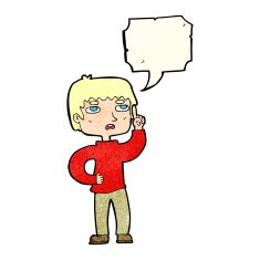 cartoon boy with question speech bubble N21
