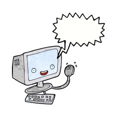 cartoon computer with speech bubble N10