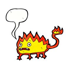 cartoon little fire demon with speech bubble N24