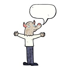 cartoon friendly werewolf with speech bubble N13