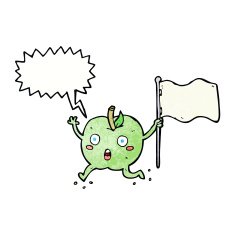 cartoon funny apple with flag speech bubble N10