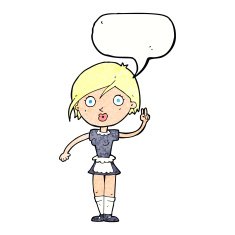 cartoon waitress making hand gesture with speech bubble N11