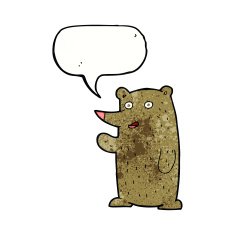 cartoon waving bear with speech bubble N7