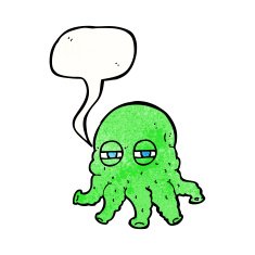 cartoon alien face with speech bubble N22