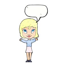 cartoon woman with open arms speech bubble N104