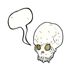 cartoon spooky skull with speech bubble N161