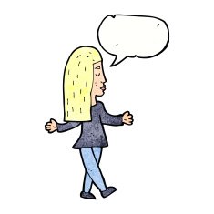 cartoon woman shrugging shoulders with speech bubble N526