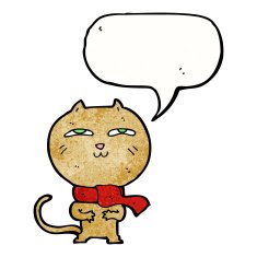 cartoon funny cat wearing scarf with speech bubble N17