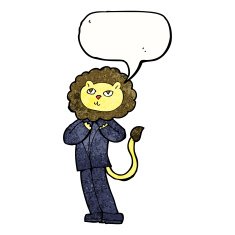 cartoon lion businessman with speech bubble N6