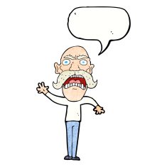 cartoon angry old man with speech bubble N155