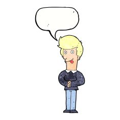 cartoon man sticking out tongue with speech bubble N32