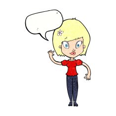 cartoon pretty woman waving with speech bubble N94