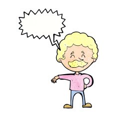 cartoon man making camp gesture with speech bubble N31