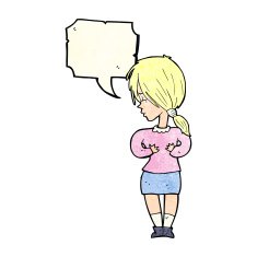 cartoon shy woman with speech bubble N54