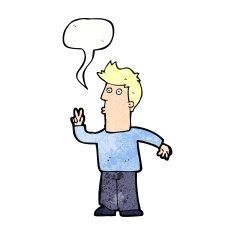cartoon man giving peace sign with speech bubble N59
