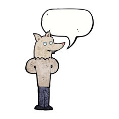 cartoon wolf man with speech bubble N56