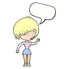 cartoon waving woman with speech bubble N160
