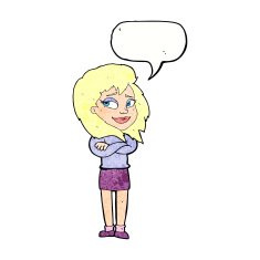 cartoon woman with crossed arms speech bubble N55