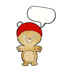 cartoon cute teddy bear in hat with speech bubble N14