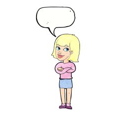 cartoon happy woman looking over with speech bubble N11