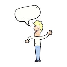 cartoon happy man waving with speech bubble N43