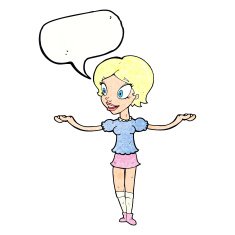 cartoon woman with arms spread wide speech bubble N11