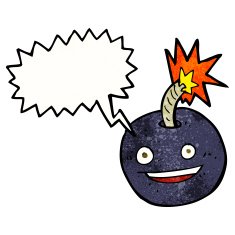 cartoon burning bomb with speech bubble N6