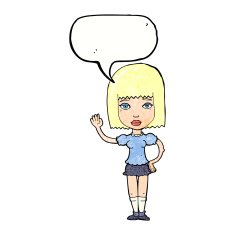 cartoon woman waving with speech bubble N354
