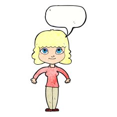 cartoon woman shrugging shoulders with speech bubble N529
