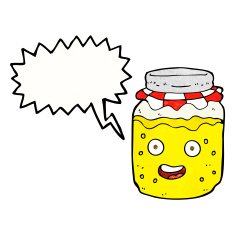 cartoon honey jar with speech bubble N3