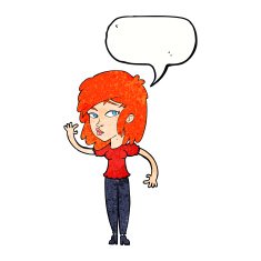 cartoon pretty woman waving with speech bubble N95
