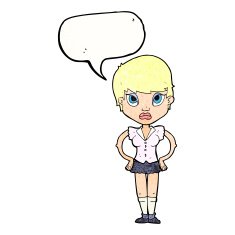 cartoon annoyed girl with speech bubble N21