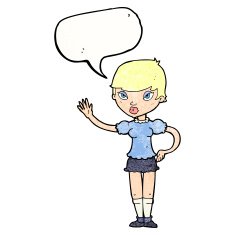 cartoon woman waving with speech bubble N355