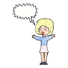 cartoon worried woman with speech bubble N82