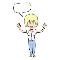 cartoon woman stressing out with speech bubble N21