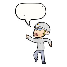 cartoon man in bike helmet pointing with speech bubble N11