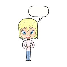 cartoon satisfied woman with speech bubble N10