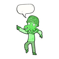 cartoon alien man dancing with speech bubble N11