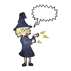 cartoon witch casting spell with speech bubble N21
