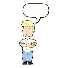 cartoon man with crossed arms speech bubble N32