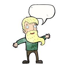 cartoon man with beard waving speech bubble N11