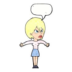 cartoon annoyed girl with speech bubble N22