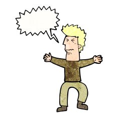 cartoon stressed out man with speech bubble N21