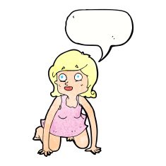 cartoon woman on all fours with speech bubble N21