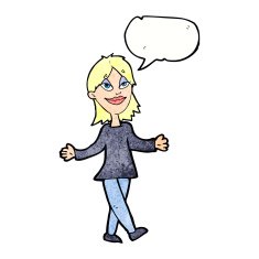 cartoon woman with no worries speech bubble N42