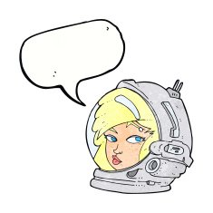 cartoon female astronaut with speech bubble N31